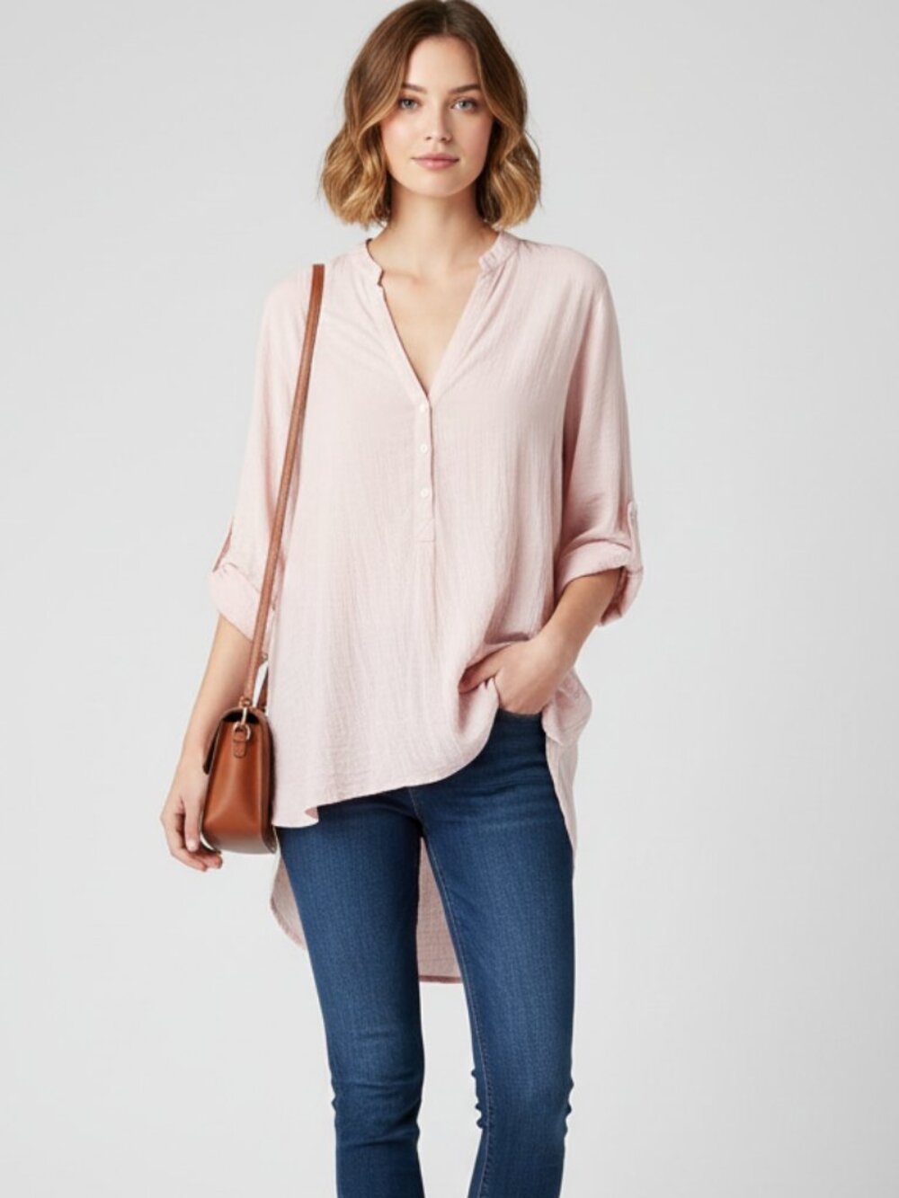 Aritzia Babaton Women's Top Julien Blouse V-neck 3/4 length sleeve Pink Size XS